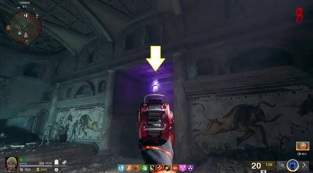 CoD Black Ops 6 Zombis Easter egg The Tomb - Conseguir la pieza del bastón disparando a lámparas moradas