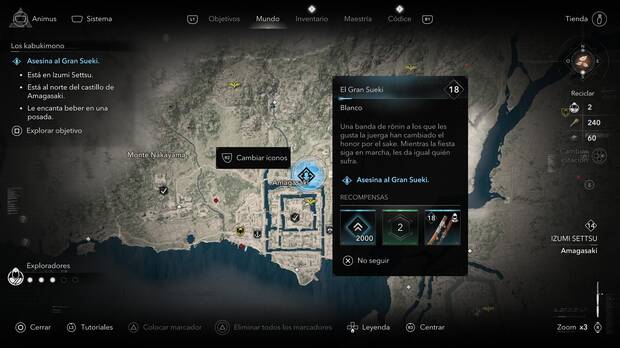 Assassin's Creed Shadows - Localización del objetivo El Gran Sueki de la organización Los kabukimono