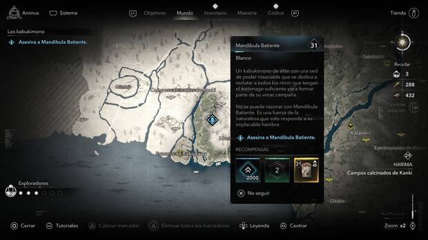 Assassin's Creed Shadows - Localización de los objetivos Hoja Corrupta, Mandíbula Batiente y Pavón de la organización Los kabukimono