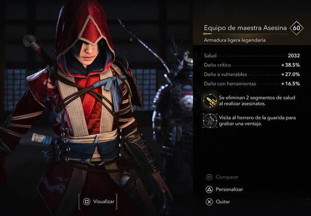 Assassin's Creed Shadows - Armadura ligera legendaria Equipo de maestra Asesina